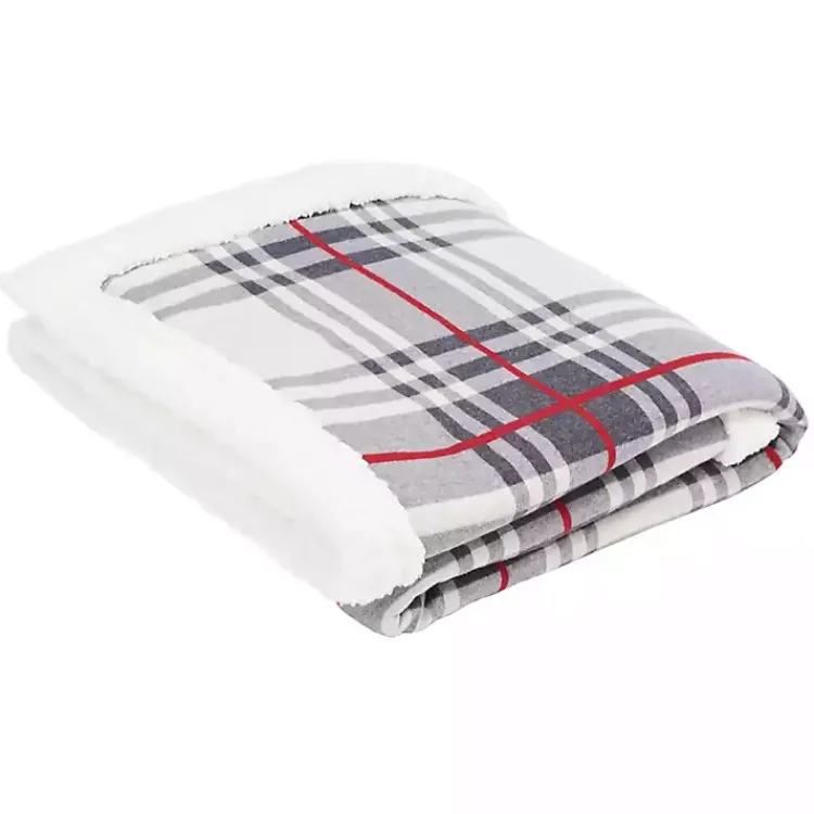 Blankets & Throws>Kirklands Home Ribbon Plaid Print Throw Gray