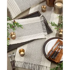 Kirklands Home Rich Gray Kantha Stitch Table Runner Best