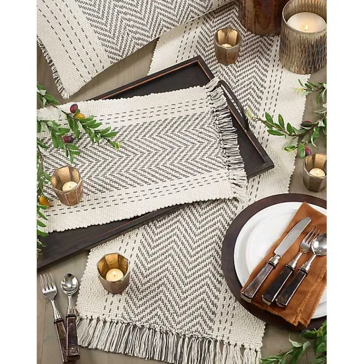 Kirklands Home Rich Gray Kantha Stitch Table Runner Best