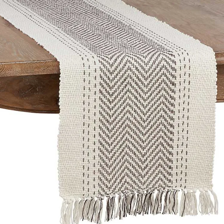 Kirklands Home Rich Gray Kantha Stitch Table Runner Best