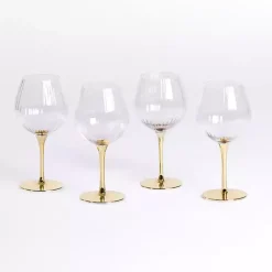 Kirklands Home Ripple Gold Base Goblet Wine Glasses, Set of 4 Outlet