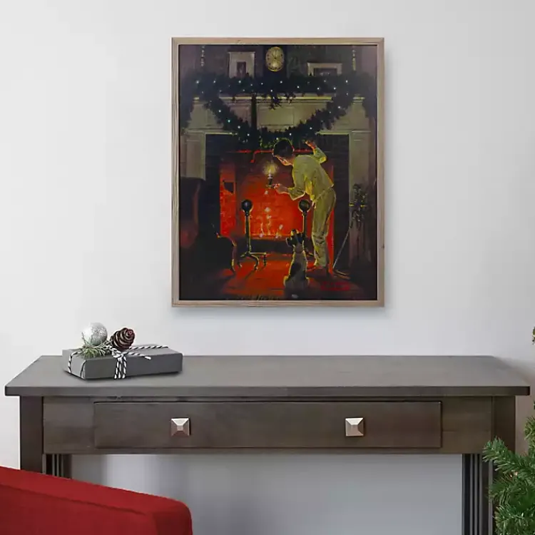 Christmas Art & Wall Decor>Kirklands Home Rockwell Boy Waiting by Fireplace LED Canvas Print