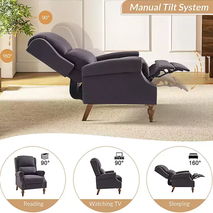 Kirklands Home Rosalie Charcoal Upholstered Manual Recliner Gray Hot