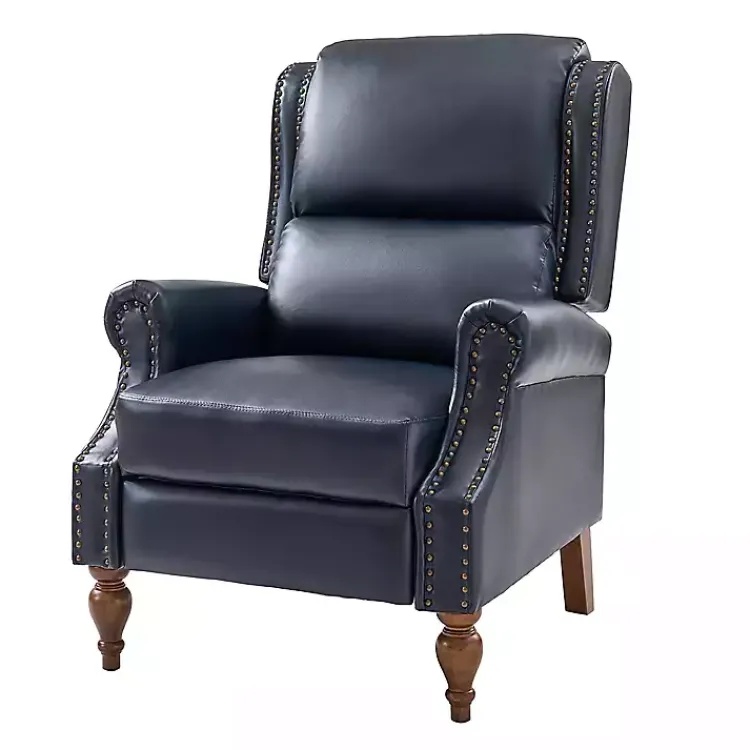 Kirklands Home Rosalie Navy Faux Leather Manual Recliner Blue Hot