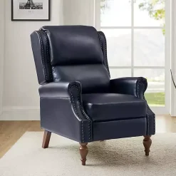 Kirklands Home Rosalie Navy Faux Leather Manual Recliner Blue Hot