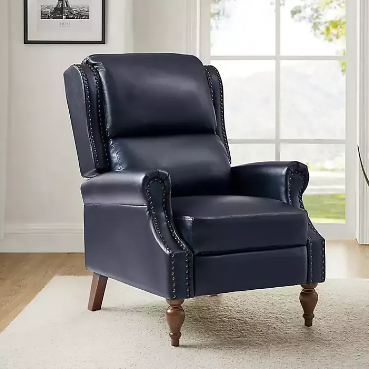 Kirklands Home Rosalie Navy Faux Leather Manual Recliner Blue Hot