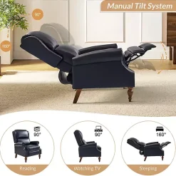 Kirklands Home Rosalie Navy Faux Leather Manual Recliner Blue Hot