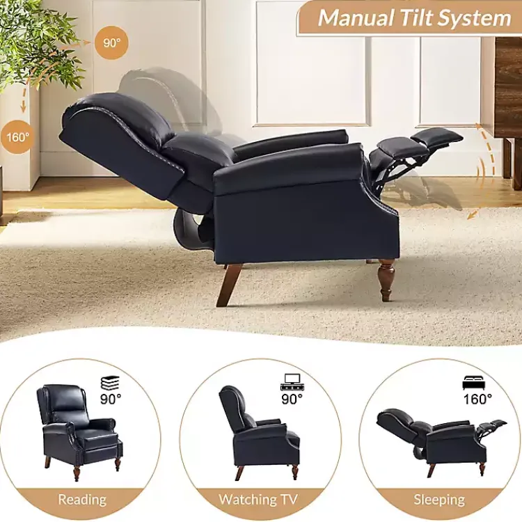 Kirklands Home Rosalie Navy Faux Leather Manual Recliner Blue Hot