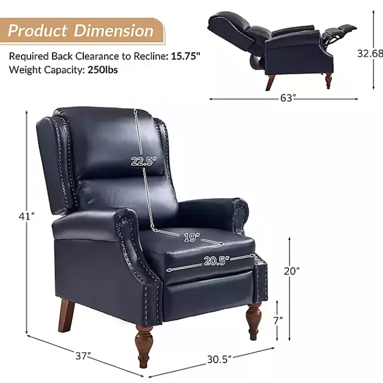 Kirklands Home Rosalie Navy Faux Leather Manual Recliner Blue Hot