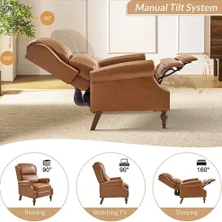 Kirklands Home Rosalie Faux Leather Manual Recliner Tan New