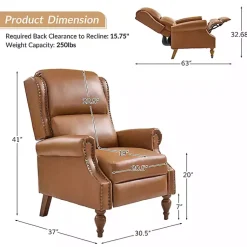 Kirklands Home Rosalie Faux Leather Manual Recliner Tan New