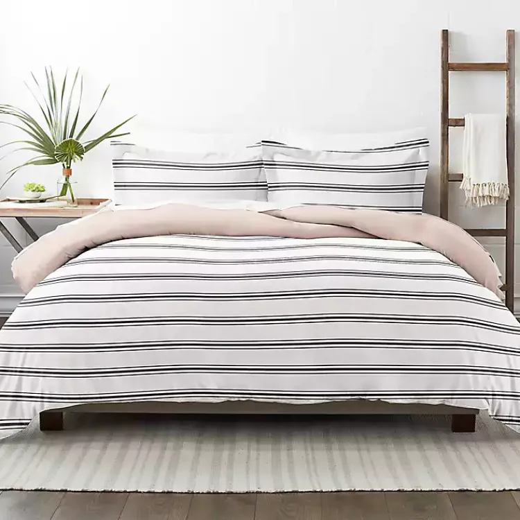 Kirklands Home Rose Pink Echo Stripe 3-pc. Queen Duvet Cover Set New