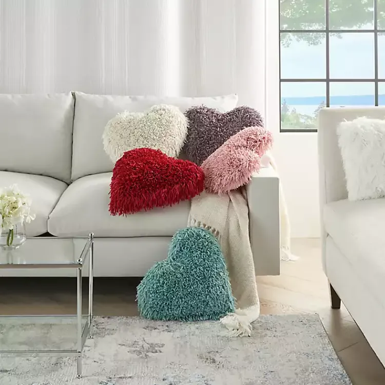 Valentines Day Decorations>Kirklands Home Rose Shaggy Heart Shaped Pillow Pink