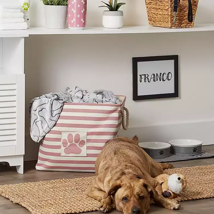 Baskets & Boxes>Kirklands Home Rose Striped Paw Large Rectangular Pet Bin