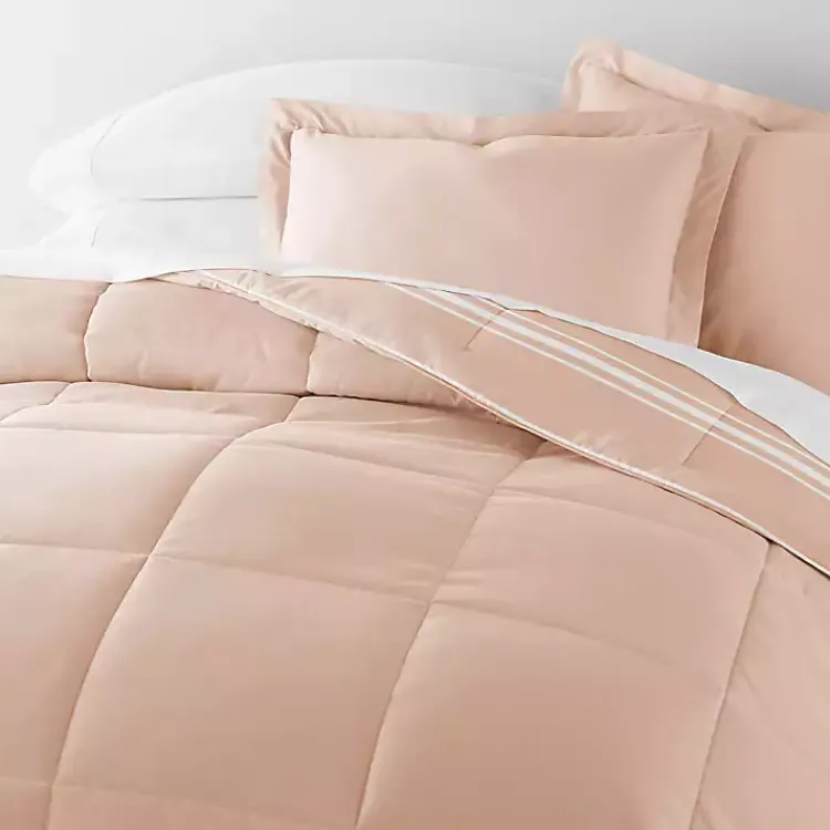 Kirklands Home Rose Striped Reversible 3-pc. Queen Comforter Set Pink New