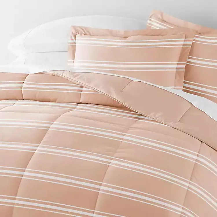 Kirklands Home Rose Striped Reversible 3-pc. King Comforter Set Pink New
