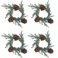 Kirklands Home Rosemary Pinecone Wreath Napkin Rings, Set of 4