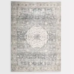 Kirklands Home Rosette Dusty Aqua Area Rug, 5x7 New