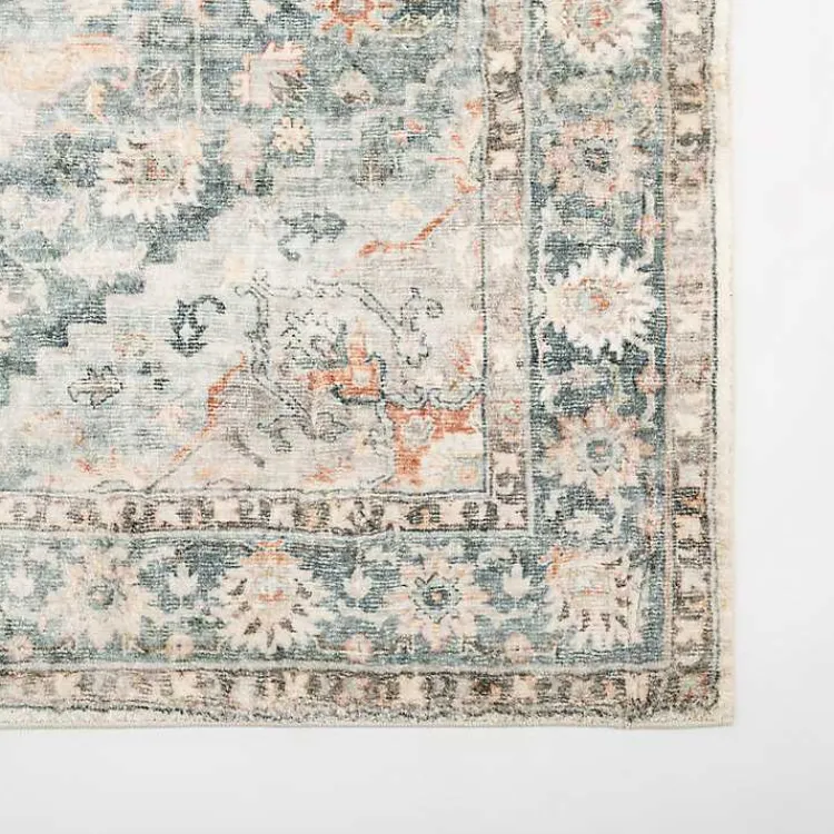 Kirklands Home Rosette Green and Ivory Area Rug, 7x9 New