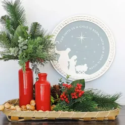 Christmas Art & Wall Decor>Kirklands Home Round A Child is Born Wall Plaque