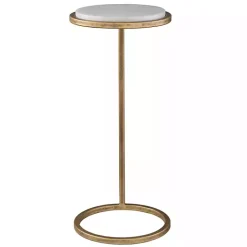 Kirklands Home Round Aged and Marble Accent Table Gold Hot