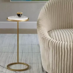 Kirklands Home Round Aged and Marble Accent Table Gold Hot