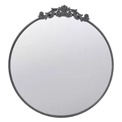 Kirklands Home Round Antique Floral Scroll Mirror, 39 in. Black Sale