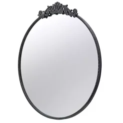 Kirklands Home Round Antique Floral Scroll Mirror, 39 in. Black Sale