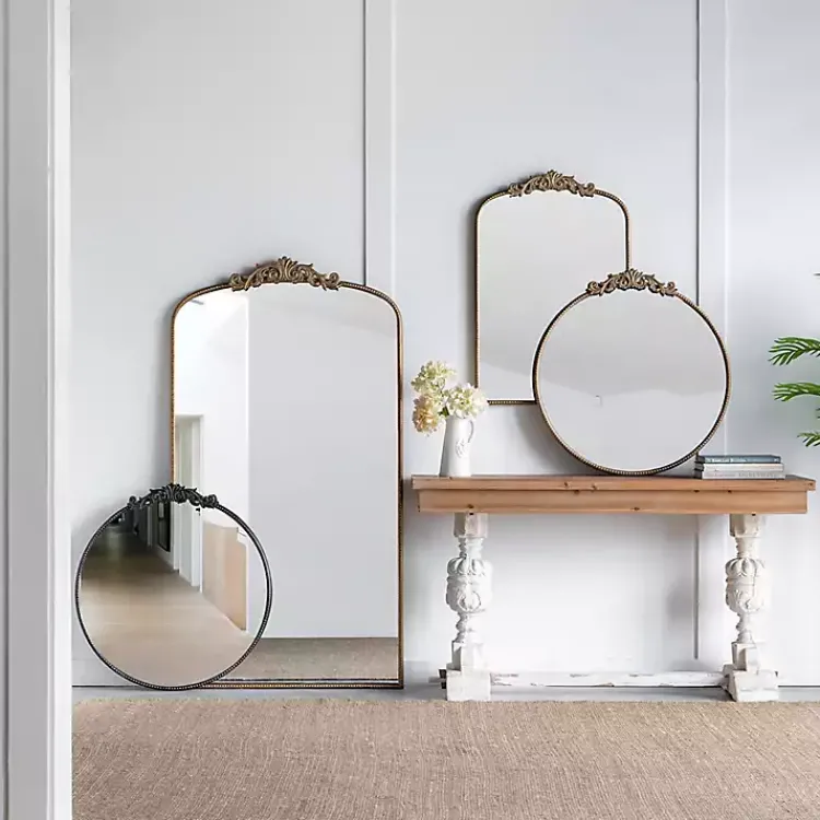 Kirklands Home Round Antique Floral Scroll Mirror, 39 in. Black Sale