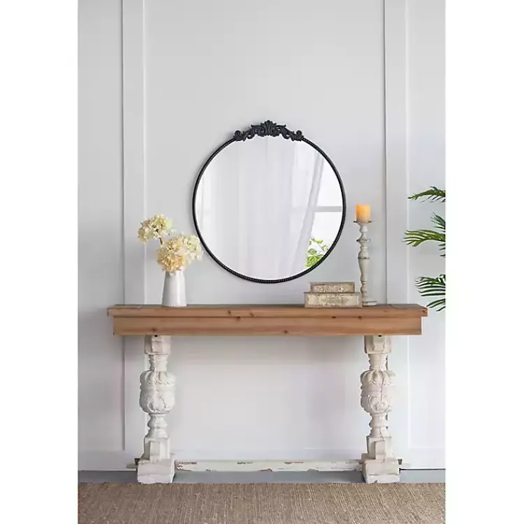 Kirklands Home Round Antique Floral Scroll Mirror, 39 in. Black Sale