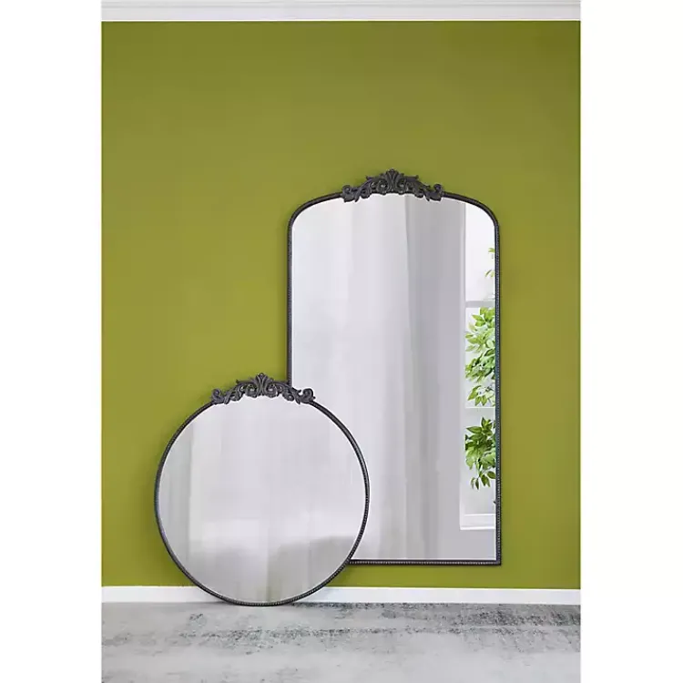 Kirklands Home Round Antique Floral Scroll Mirror, 39 in. Black Sale
