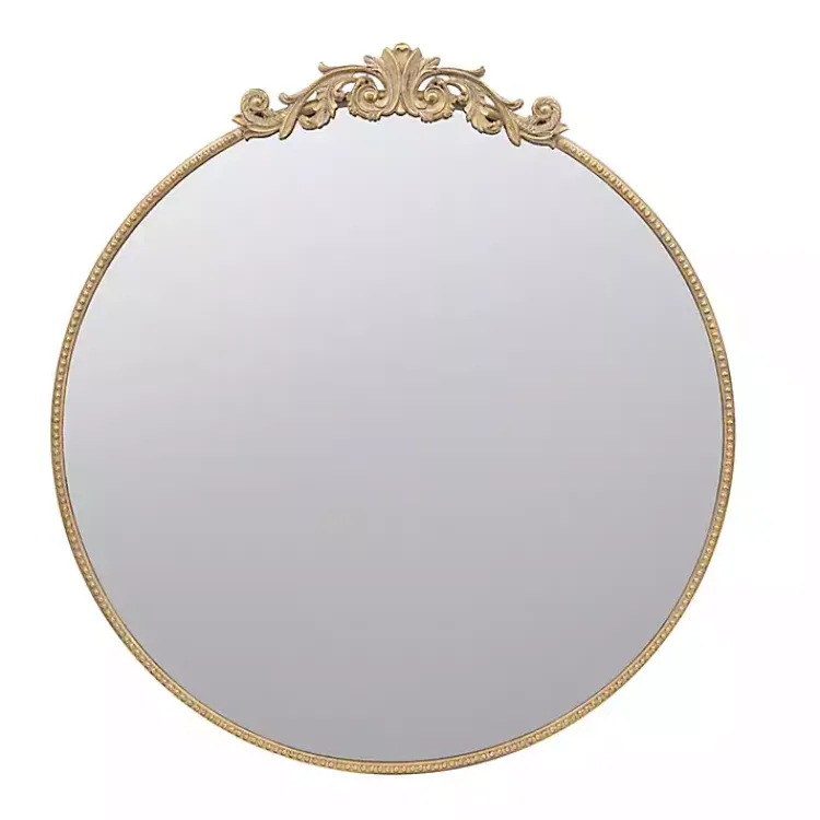 Kirklands Home Round Antique Floral Scroll Mirror, 39 in. Gold Hot