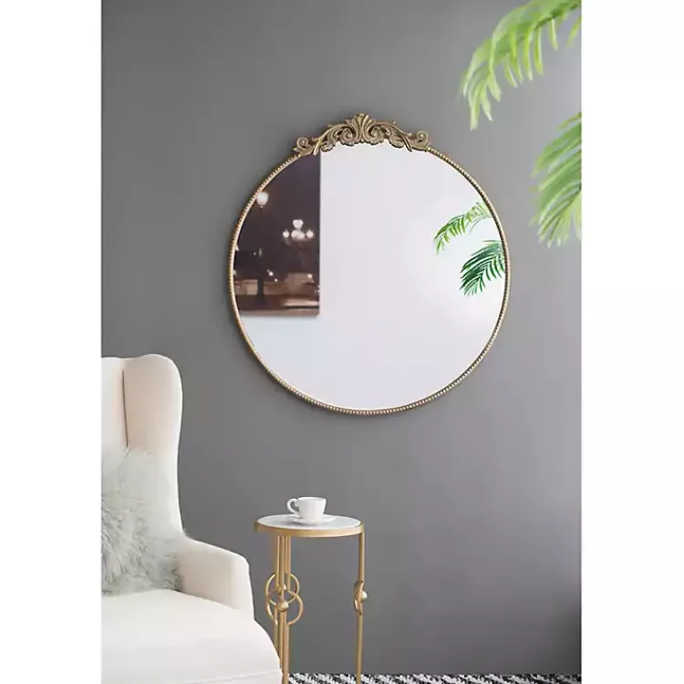 Kirklands Home Round Antique Floral Scroll Mirror, 39 in. Gold Hot