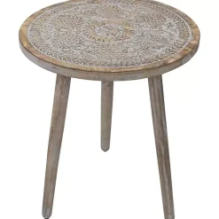 Kirklands Home Round Antique Engraved Accent Table Gray Clearance