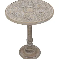 Kirklands Home Round Antique Etched Pedestal Accent Table Gray Discount