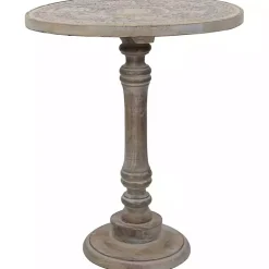 Kirklands Home Round Antique Etched Pedestal Accent Table Gray Discount