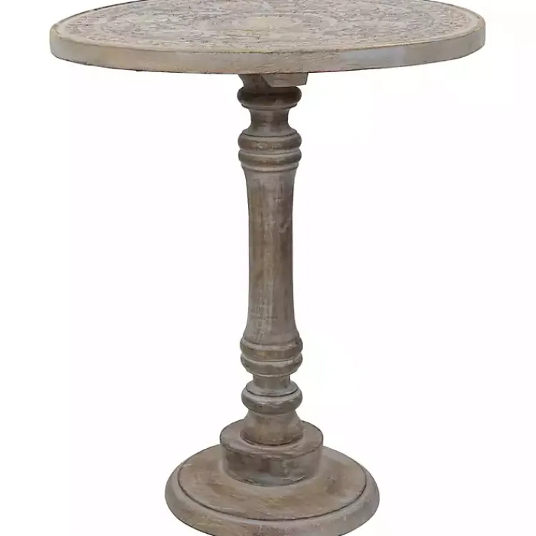 Kirklands Home Round Antique Etched Pedestal Accent Table Gray Discount