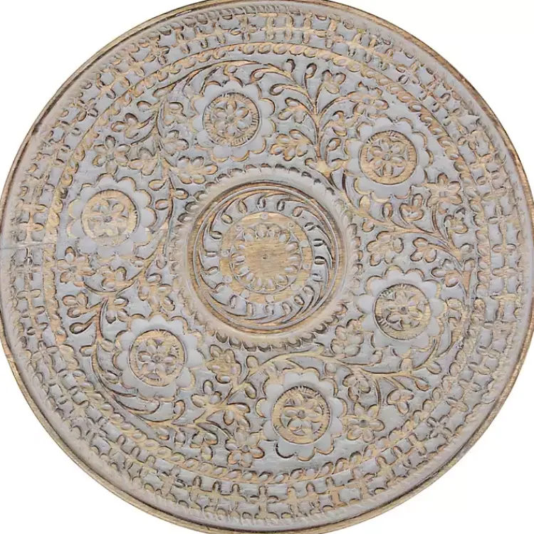 Kirklands Home Round Antique Etched Pedestal Accent Table Gray Discount