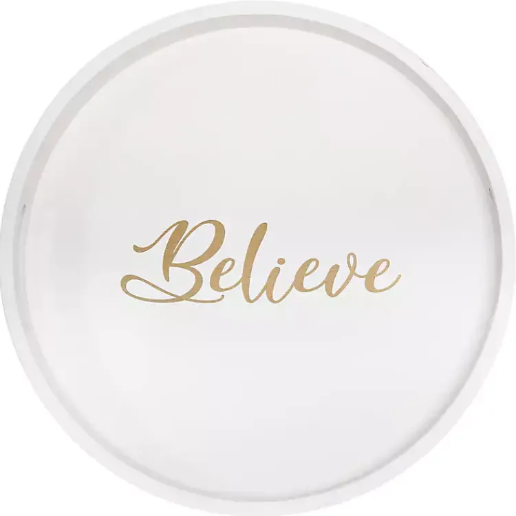 Christmas Dining & Entertaining>Kirklands Home Round Believe Wood Tray White
