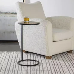 Kirklands Home Round Black and Gold Metal C-Table