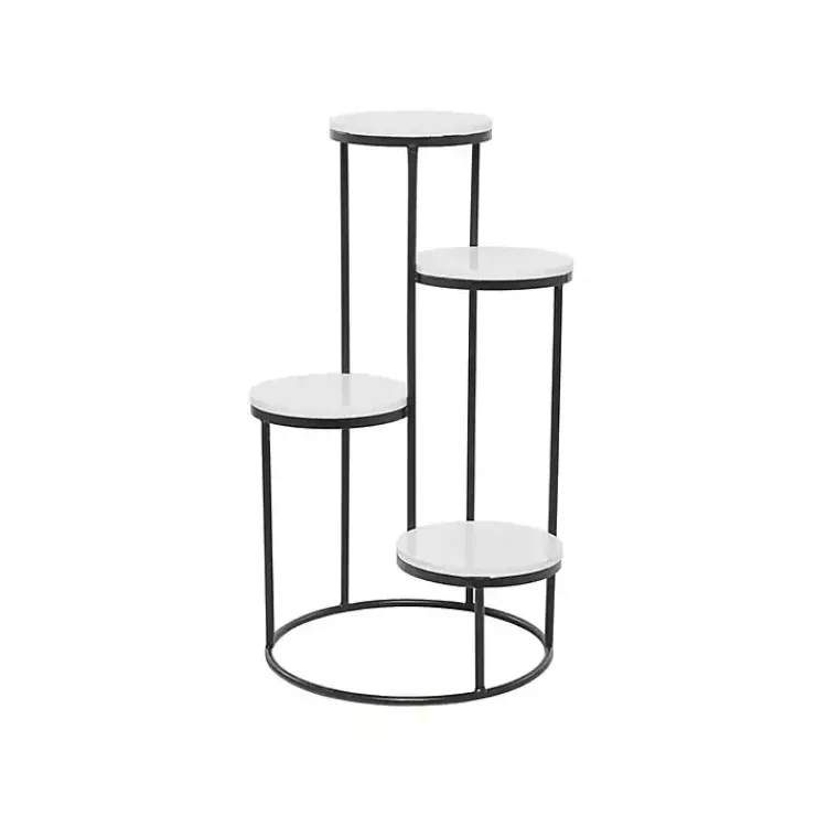 Kirklands Home Round Black and White Marble 4-Tier Plant Stand Outlet