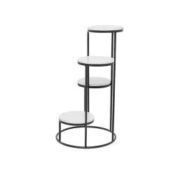 Kirklands Home Round Black and White Marble 4-Tier Plant Stand Outlet