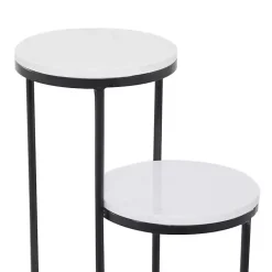 Kirklands Home Round Black and White Marble 4-Tier Plant Stand Outlet