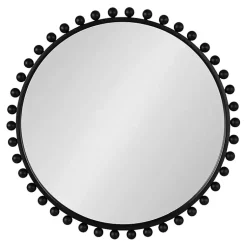 Kirklands Home Round Black Beaded Metal Wall Mirror
