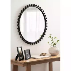 Kirklands Home Round Black Beaded Metal Wall Mirror