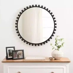 Kirklands Home Round Black Beaded Metal Wall Mirror