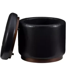 Kirklands Home Round Faux Leather Storage Ottoman Black Hot