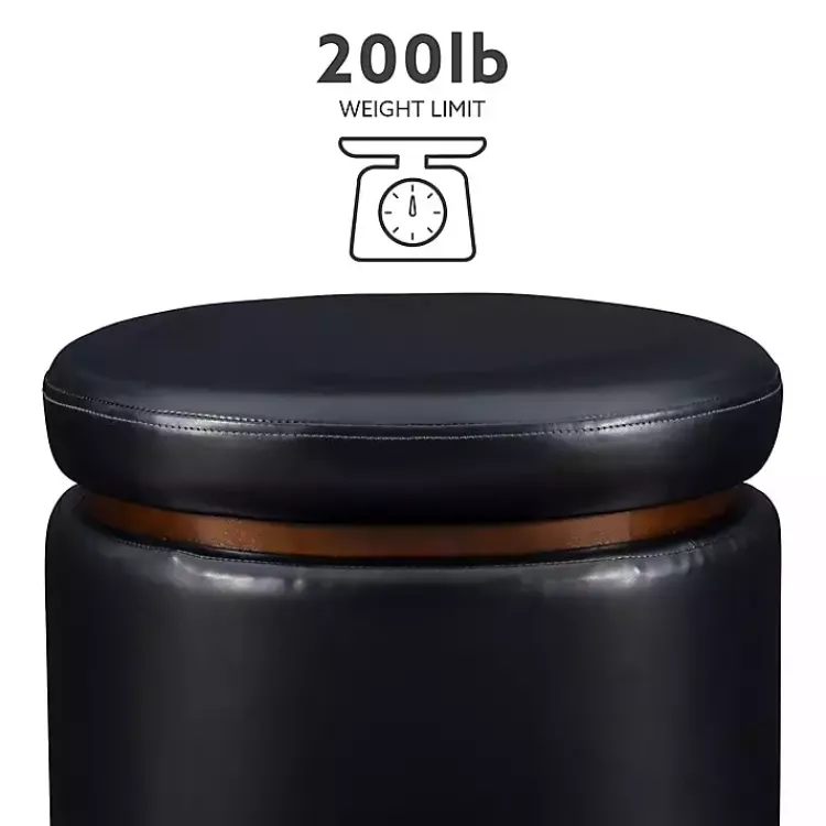 Kirklands Home Round Faux Leather Storage Ottoman Black Hot