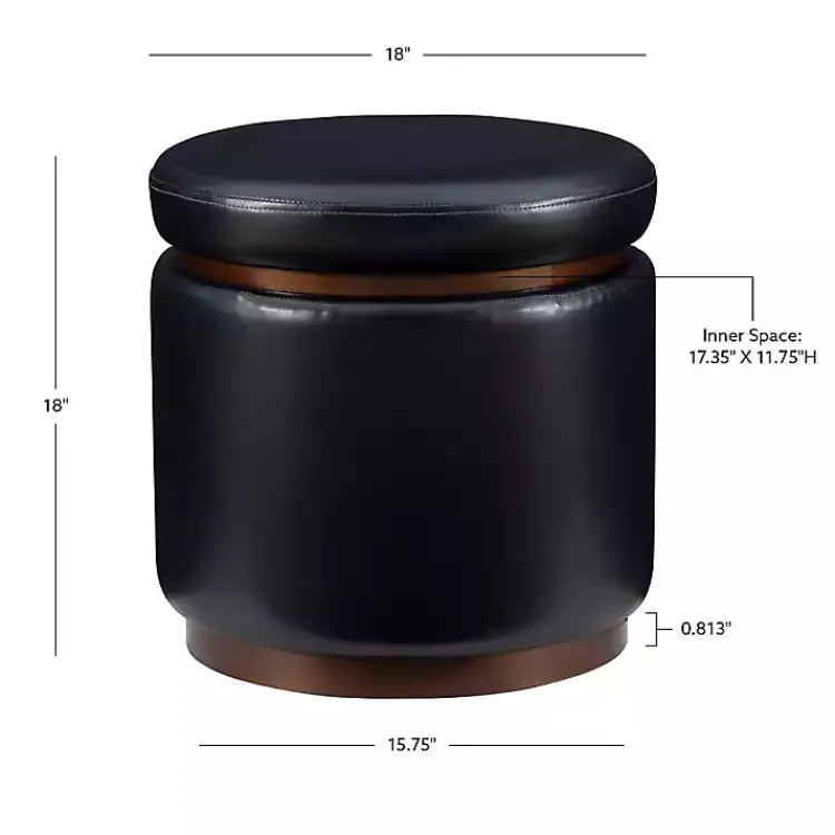 Kirklands Home Round Faux Leather Storage Ottoman Black Hot