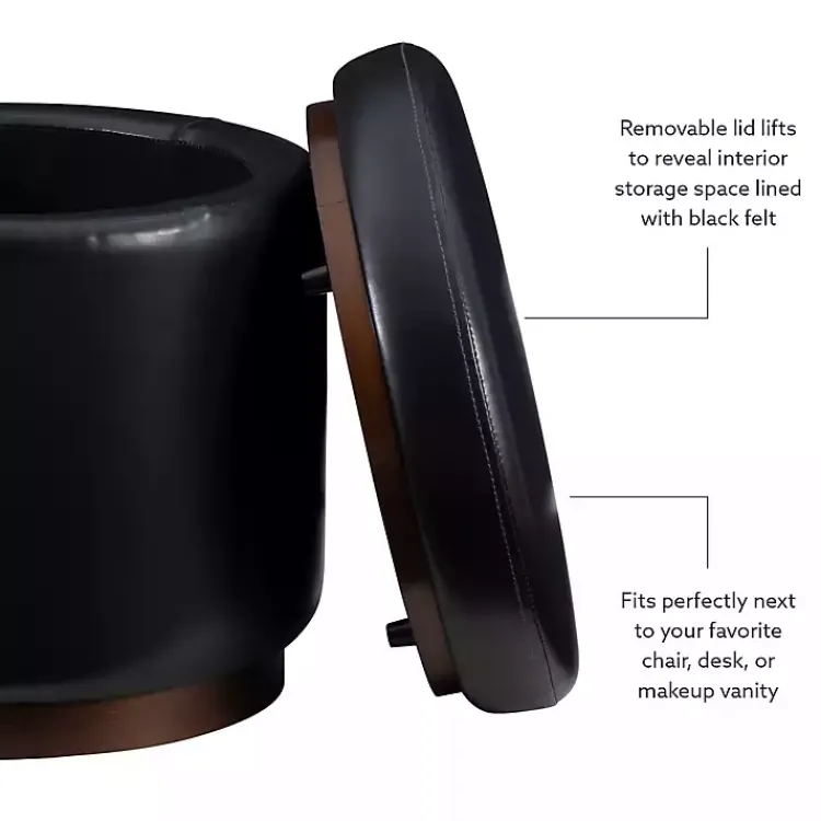 Kirklands Home Round Faux Leather Storage Ottoman Black Hot